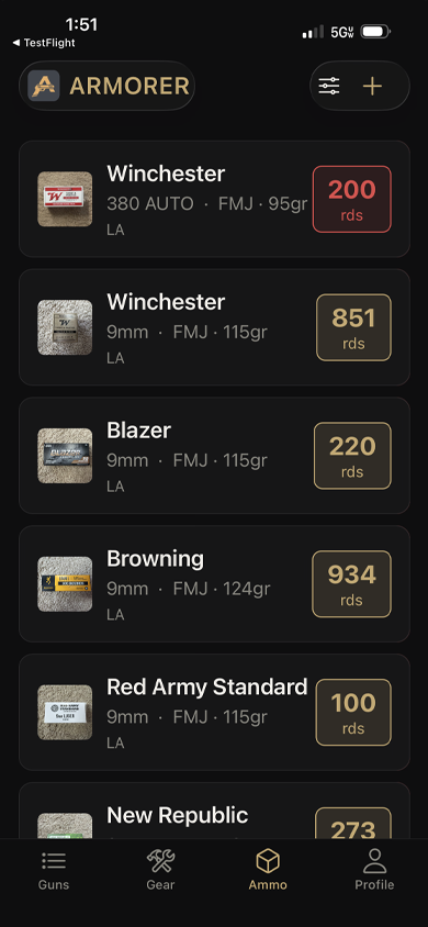 Ammo inventory screen