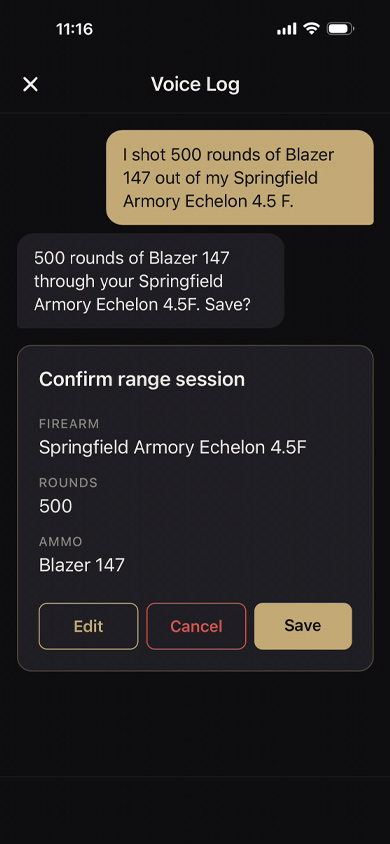 Voice logging screen